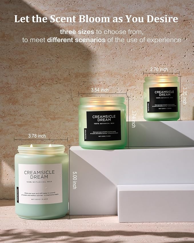 Orange Creamsicle Scented Candle, 19.4oz 110 Hours Slow Burning made from natural materials Natural Soy Wax 2 Wick Candle