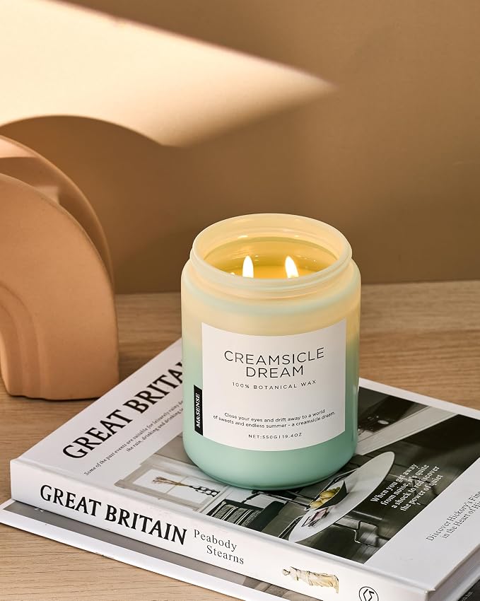 Orange Creamsicle Scented Candle, 19.4oz 110 Hours Slow Burning made from natural materials Natural Soy Wax 2 Wick Candle