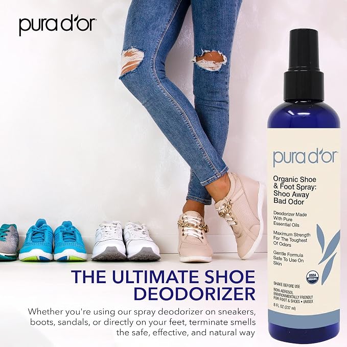 Organic Shoe & Foot Odor Eliminator Spray (8oz) Deodorizes & Removes Bad Smells with Eucalyptus, Peppermint, Tea Tree