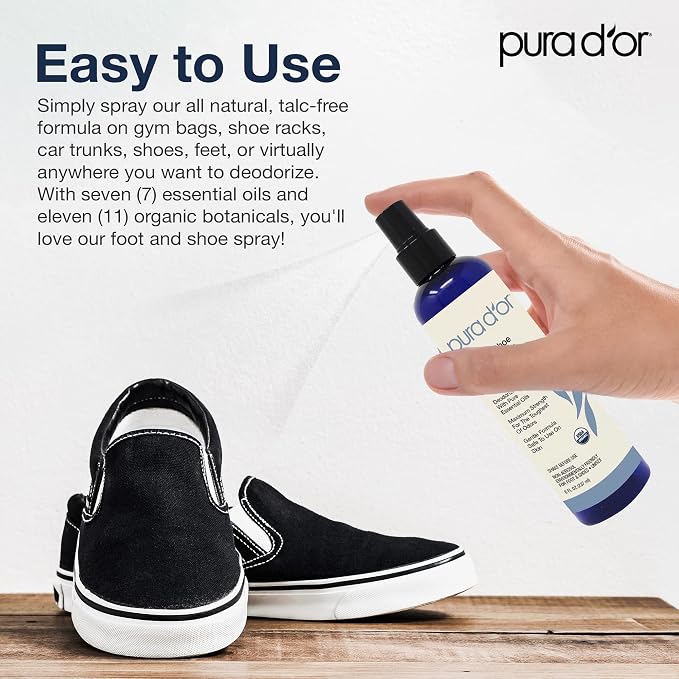 Organic Shoe & Foot Odor Eliminator Spray (8oz) Deodorizes & Removes Bad Smells with Eucalyptus, Peppermint, Tea Tree