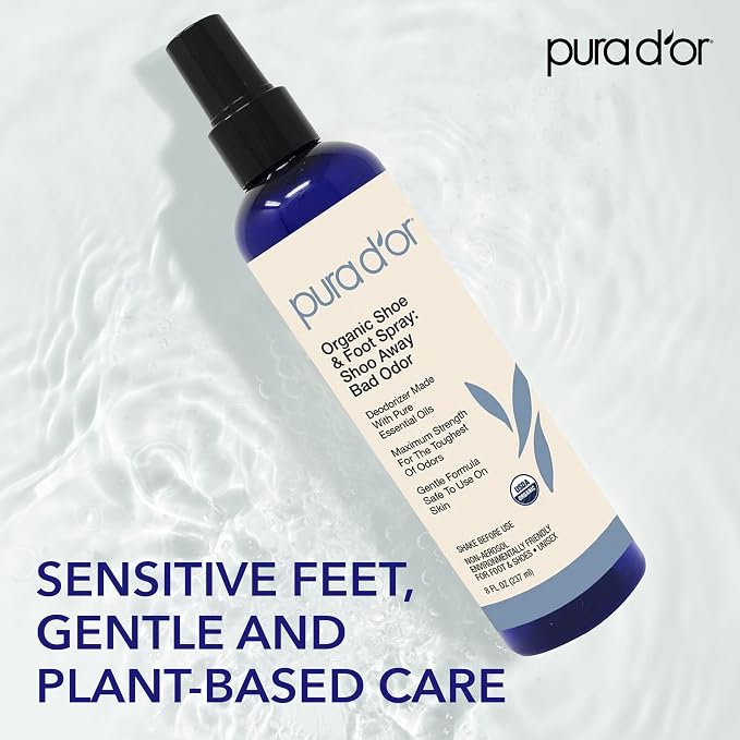 Organic Shoe & Foot Odor Eliminator Spray (8oz) Deodorizes & Removes Bad Smells with Eucalyptus, Peppermint, Tea Tree