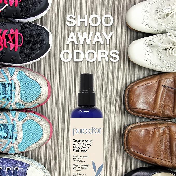 Organic Shoe & Foot Odor Eliminator Spray (8oz) Deodorizes & Removes Bad Smells with Eucalyptus, Peppermint, Tea Tree