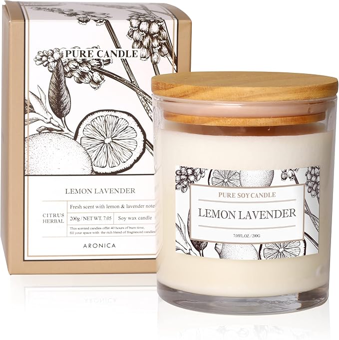Organic Soy Candles - Lavender Lemon Essential Oil, Luxury Home Spa Gift for Women, Energizing Scent cotton black, product