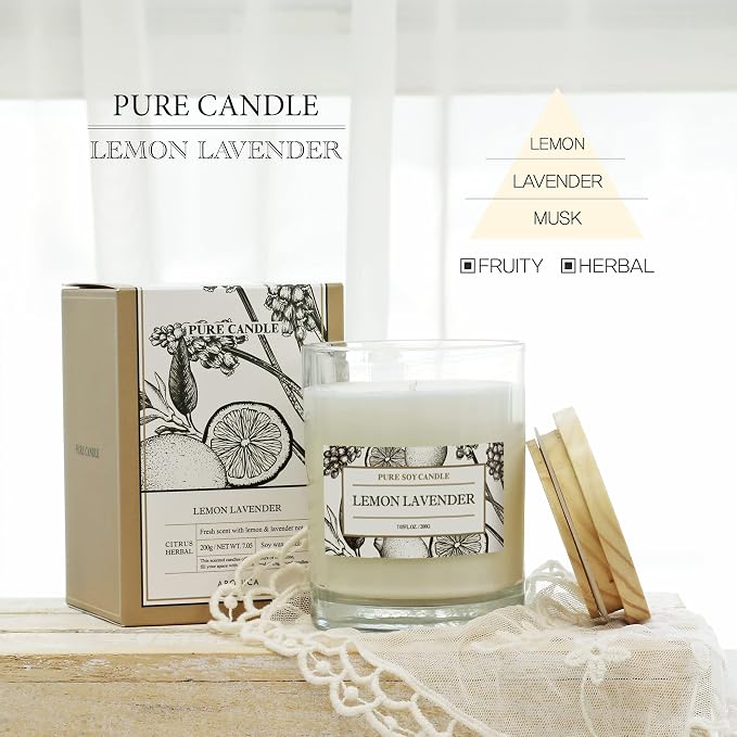 Organic Soy Candles - Lavender Lemon Essential Oil, Luxury Home Spa Gift for Women, Energizing Scent cotton black, alternate