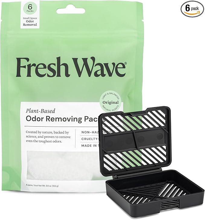 Original Odor Eliminating & Deodorizing Packs - Bag of 6 & Fresh Pod Case - Safer Odor Relief for Small Spaces