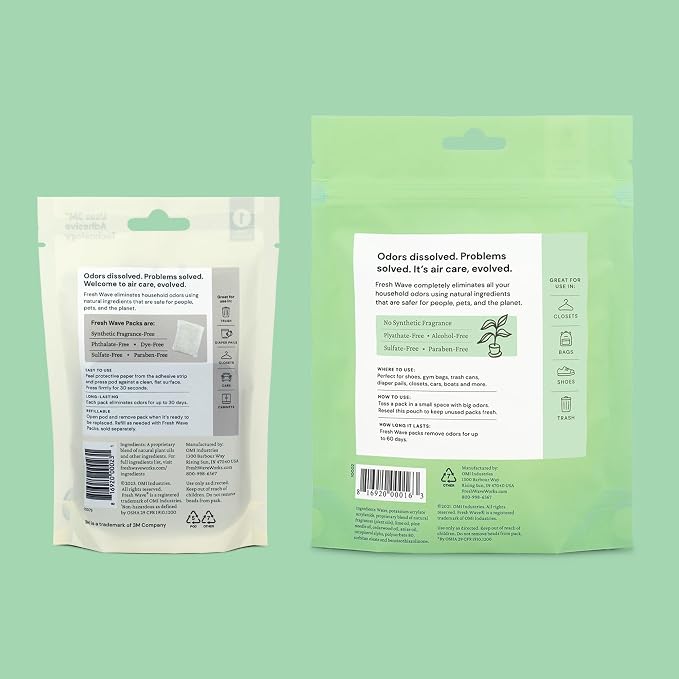 Original Odor Eliminating & Deodorizing Packs - Bag of 6 & Fresh Pod Case - Safer Odor Relief for Small Spaces, alternate