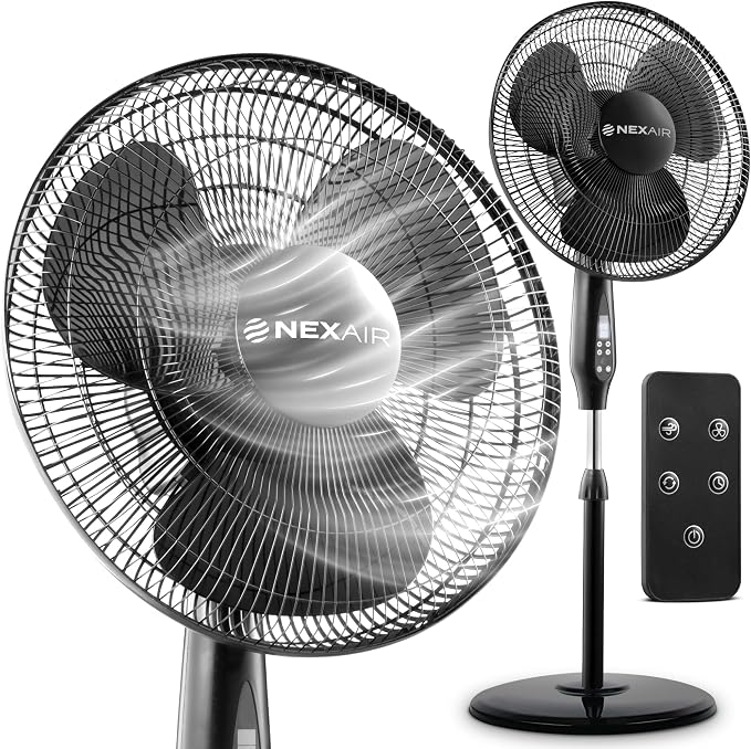 Oscillating 16 Inch Pedestal Stand Up Quiet Operating Room Fan With Remote Control, 3 Speed, with Adjustable Height, Standing