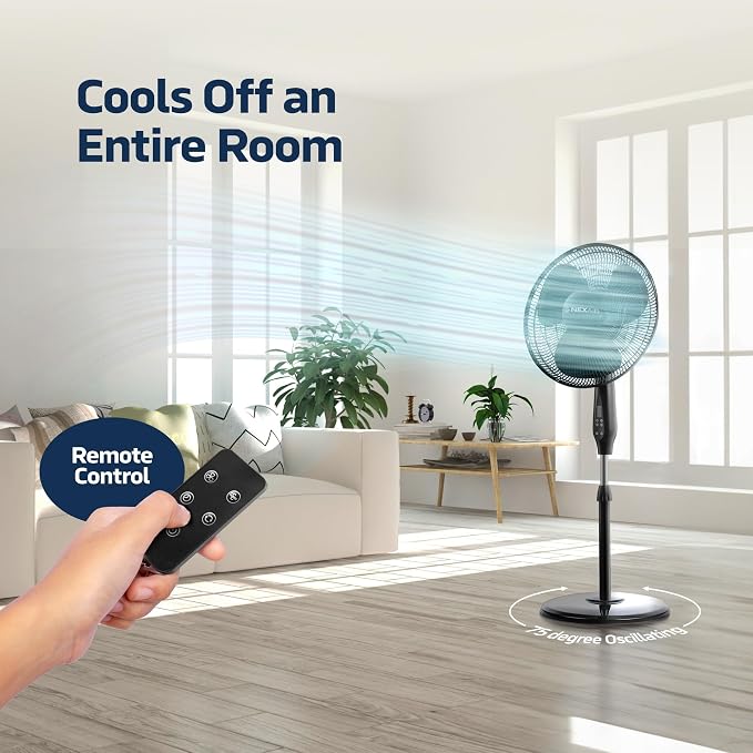 Oscillating 16 Inch Pedestal Stand Up Quiet Operating Room Fan With Remote Control, 3 Speed, with Adjustable Height, Standing
