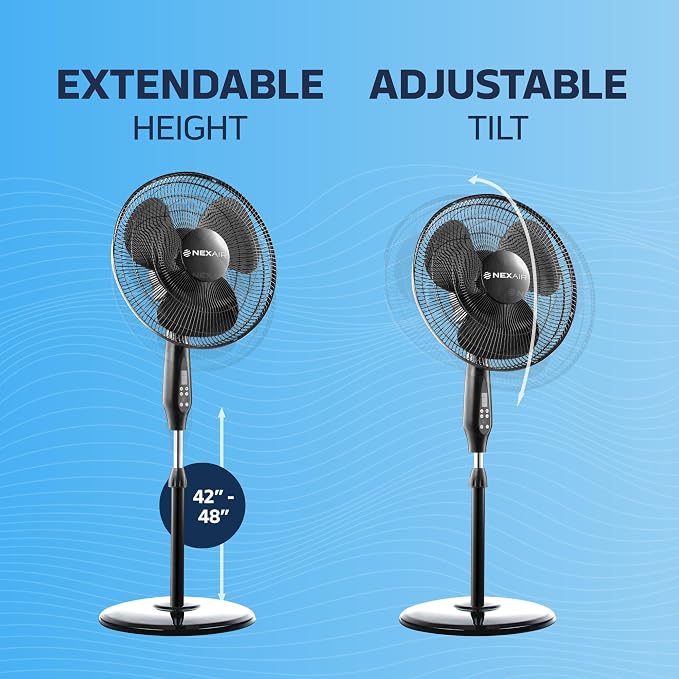 Oscillating 16 Inch Pedestal Stand Up Quiet Operating Room Fan With Remote Control, 3 Speed, with Adjustable Height, Standing