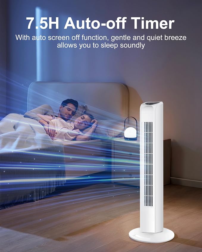 Oscillating Bladeless Tower Fan with Remote, Quiet Cooling Portable, Electric Standing Floor Fan with 3 Wind Speeds 3 Modes
