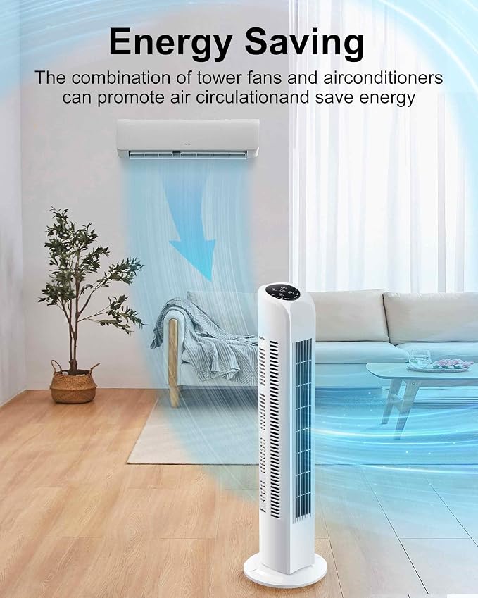 Oscillating Bladeless Tower Fan with Remote, Quiet Cooling Portable, Electric Standing Floor Fan with 3 Wind Speeds 3 Modes