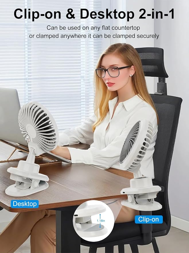 Oscillating Desk Clip on Fan Rechargeable (10000mAh),Small USB Personal Fans,6-Inch Portable Quiet,5-Speed Strong Wind,Sturdy