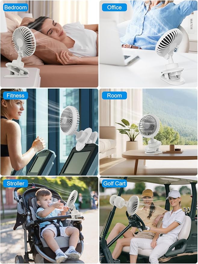 Oscillating Desk Clip on Fan Rechargeable (10000mAh),Small USB Personal Fans,6-Inch Portable Quiet,5-Speed Strong Wind,Sturdy