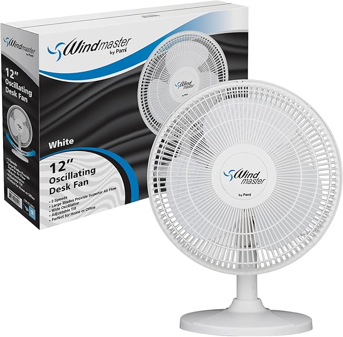 Oscillating Desk Fan - Portable Table Top Fan With 3 Speed Levels, Large Blades & Adjustable Tilt- Max Air Flow Office Desk
