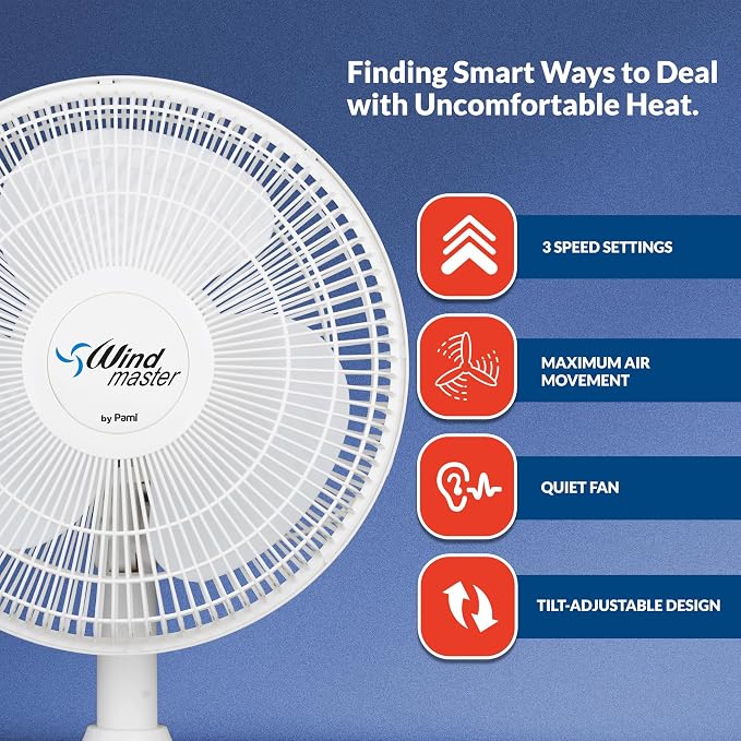 Oscillating Desk Fan - Portable Table Top Fan With 3 Speed Levels, Large Blades & Adjustable Tilt- Max Air Flow Office Desk