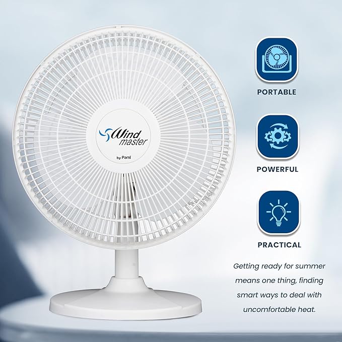 Oscillating Desk Fan - Portable Table Top Fan With 3 Speed Levels, Large Blades & Adjustable Tilt- Max Air Flow Office Desk