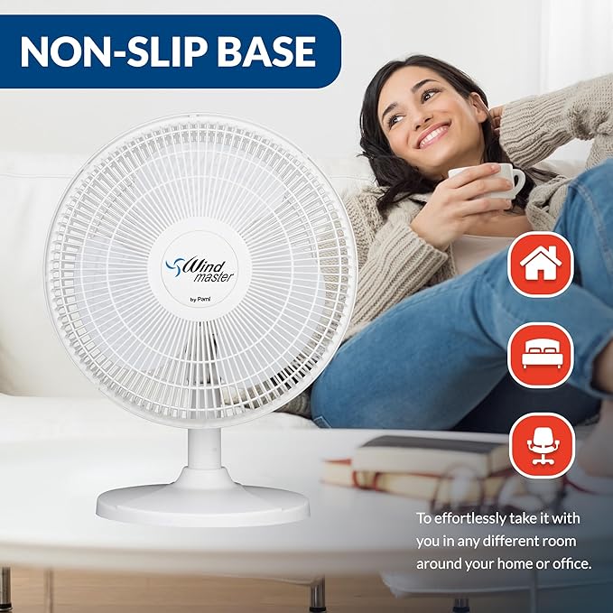 Oscillating Desk Fan - Portable Table Top Fan With 3 Speed Levels, Large Blades & Adjustable Tilt- Max Air Flow Office Desk