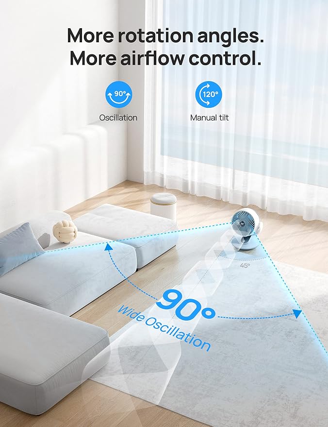 Oscillating Fan for Bedroom, 13 Inch Quiet Table Fans for Home Whole Room, 70ft Powerful Airflow, Desk Air Circulator Fan