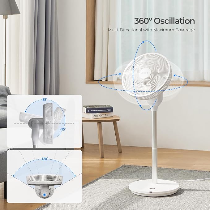 Oscillating Fan for Bedroom, Standing Pedestal Floor Fan with 12 Speeds & 4 Wind Modes, Adjustable Height with Remote, Quiet