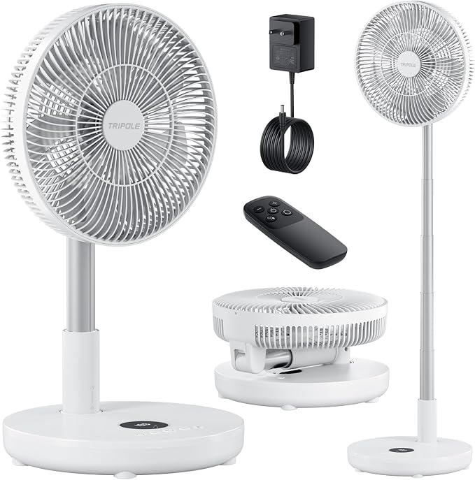Oscillating Fan Portable Quiet Standing Fan with Remote, 12" Rechargeable Pedestal Fans for Bedroom Office, Foldable Battery