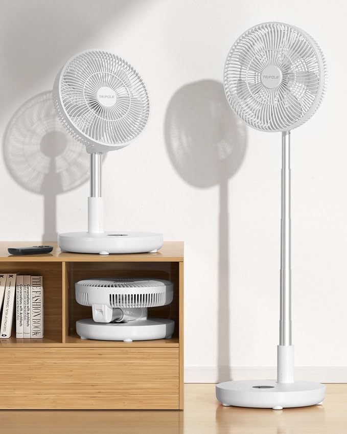 Oscillating Fan Portable Quiet Standing Fan with Remote, 12" Rechargeable Pedestal Fans for Bedroom Office, Foldable Battery