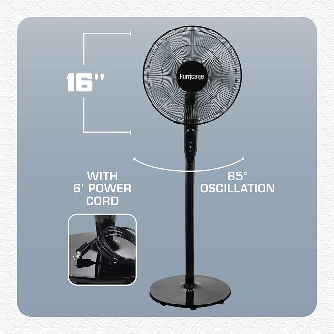 Oscillating Pedestal Stand Fan, 12-Speed Cooling Unit, 16", Black - With Remote Control, Adjustable Tilt & Height, for Home