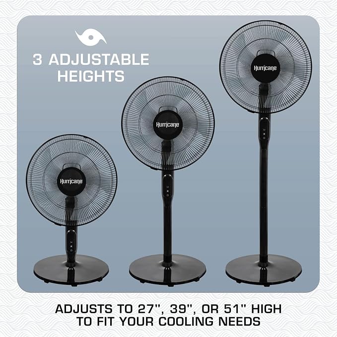 Oscillating Pedestal Stand Fan, 12-Speed Cooling Unit, 16", Black - With Remote Control, Adjustable Tilt & Height, for Home