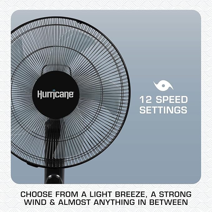 Oscillating Pedestal Stand Fan, 12-Speed Cooling Unit, 16", Black - With Remote Control, Adjustable Tilt & Height, for Home