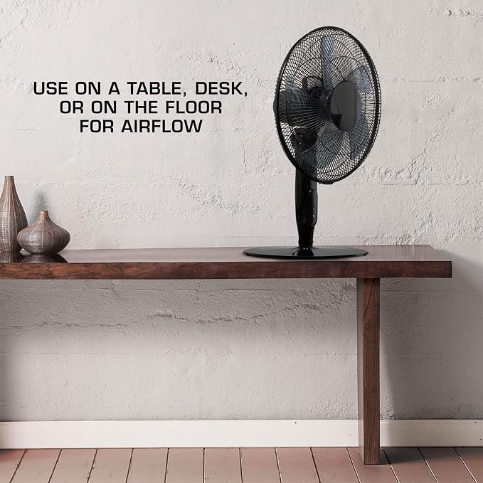 Oscillating Pedestal Stand Fan, 12-Speed Cooling Unit, 16", Black - With Remote Control, Adjustable Tilt & Height, for Home
