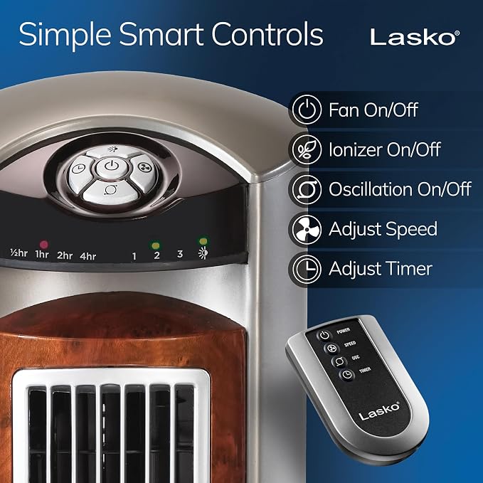 Oscillating Tower Fan with Remote, Quiet Floor Fans for Bedroom, 42", Woodgrain and Grey, T42954, alternate product view 3