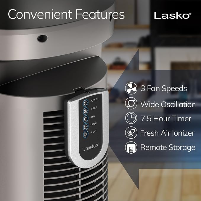 Oscillating Tower Fan with Remote, Quiet Floor Fans for Bedroom, 42", Woodgrain and Grey, T42954, alternate product view 4