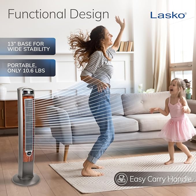 Oscillating Tower Fan with Remote, Quiet Floor Fans for Bedroom, 42", Woodgrain and Grey, T42954, alternate product view 6
