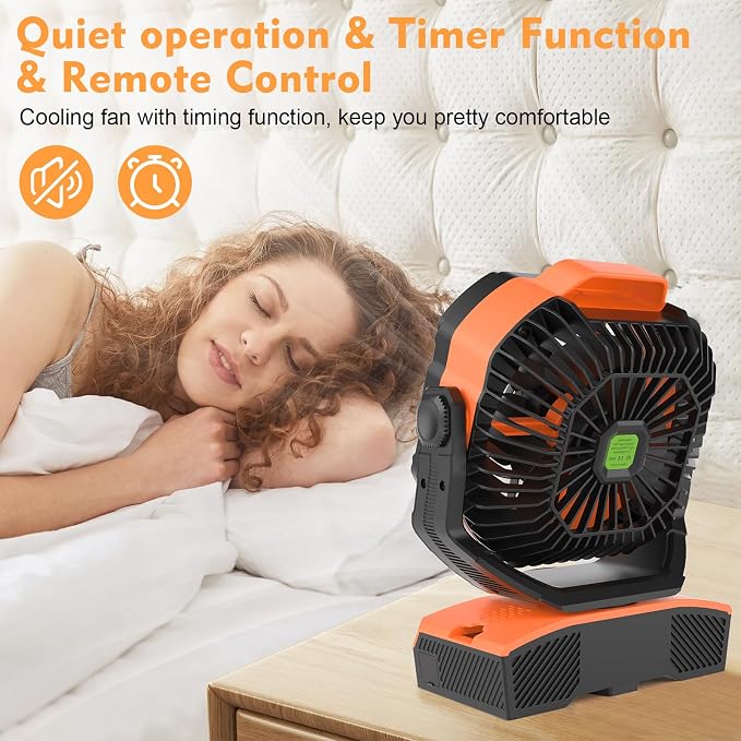Oscillation Camping Fan with LED Lantern, 20000mAh Rechargeable Battery Operated Outdoor Tent Fan w/Hanging, alternate view 5