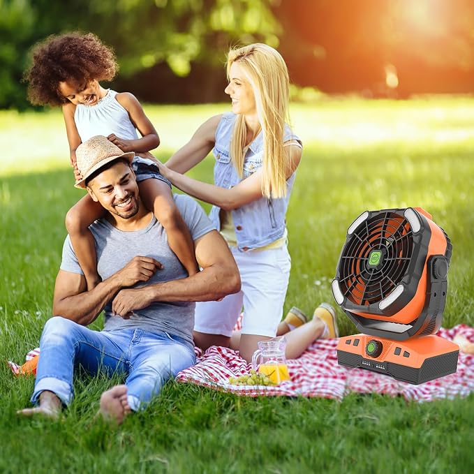 Oscillation Camping Fan with LED Lantern, 20000mAh Rechargeable Battery Operated Outdoor Tent Fan w/Hanging, alternate view 7
