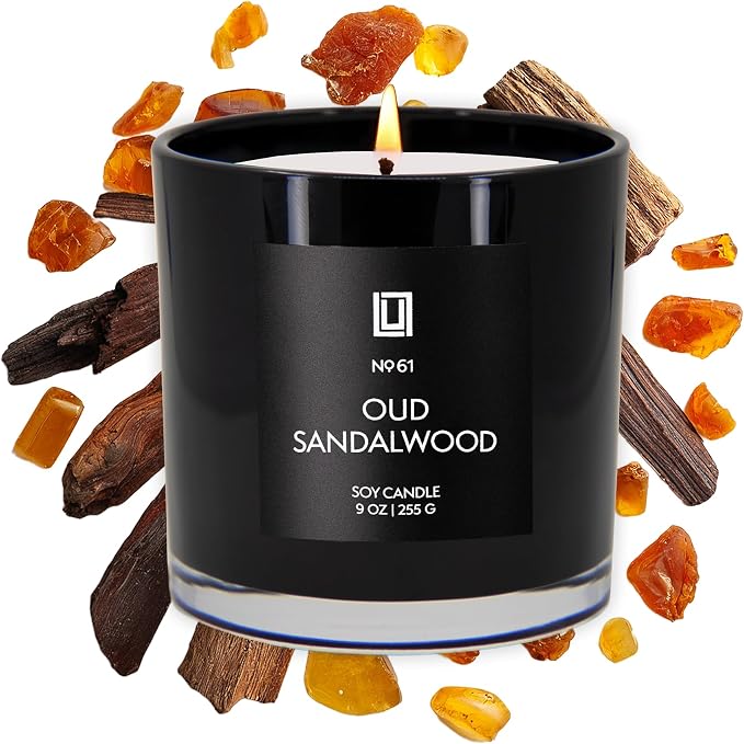 | Oud Sandalwood | Smells Smokey & Woody | Luxury Scented Soy Jar Candle | Hand Poured in The USA | Highly, product image