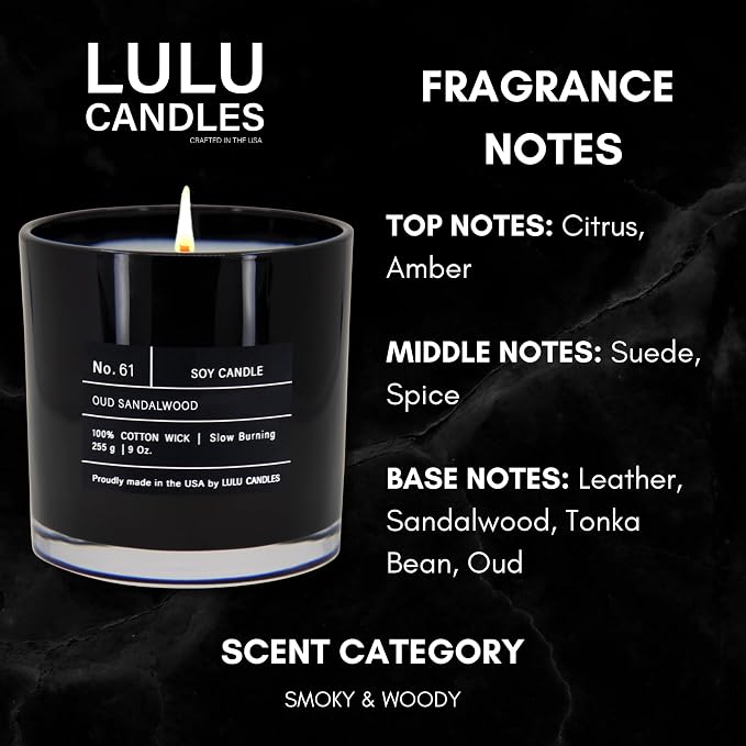 | Oud Sandalwood | Smells Smokey & Woody | Luxury Scented Soy Jar Candle | Hand Poured in The USA | Highly, alternate product