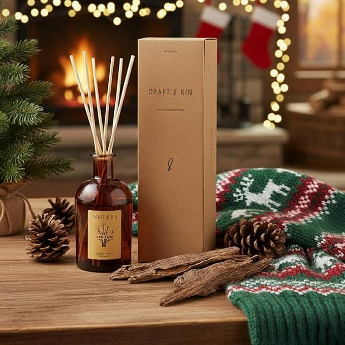 Oud Wood Diffuser Reed Diffuser | All Natural Essential Oil & 8 Rattan Scent Sticks | Reed Diffusers for Home, alternate