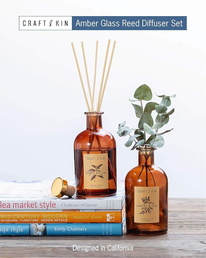 Oud Wood Diffuser Reed Diffuser | All Natural Essential Oil & 8 Rattan Scent Sticks | Reed Diffusers for Home, alternate