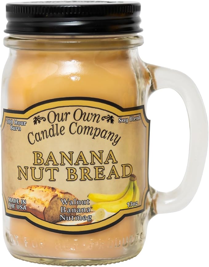 Our Own Candle Company, Banana Nut Bread Scented Mason Jar Candle, 100 Hour Burn Time - 13 Ounces, product image