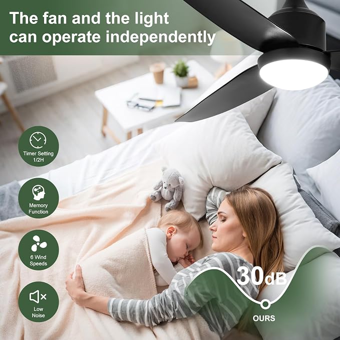 Outdoor Ceiling Fan with Light: 42" Black Hanging Fan for Gazebo Waterproof - Plug In Outdoor Fans for Patio Porch Pergola