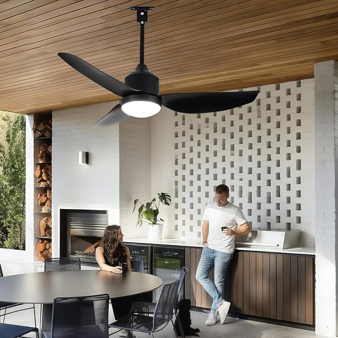 Outdoor Ceiling Fan with Light: 42" Black Hanging Fan for Gazebo Waterproof - Plug In Outdoor Fans for Patio Porch Pergola