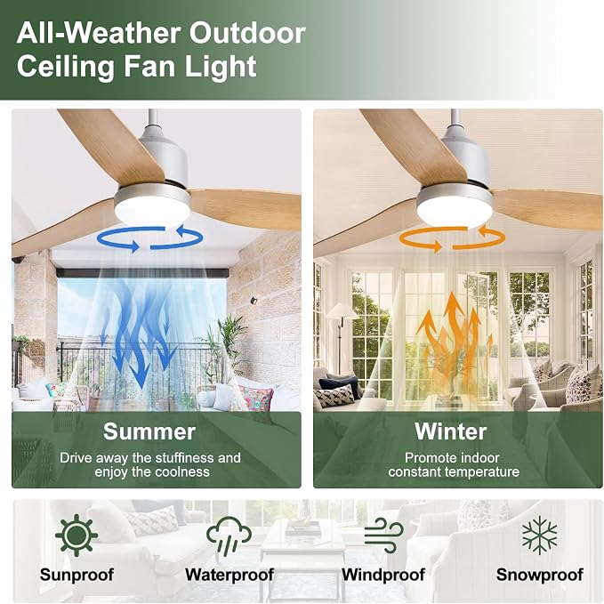 Outdoor Ceiling Fan with Light: 42" Hanging Fan for Gazebo Waterproof - Plug In Outdoor Fans for Patio Porch Pergola with APP