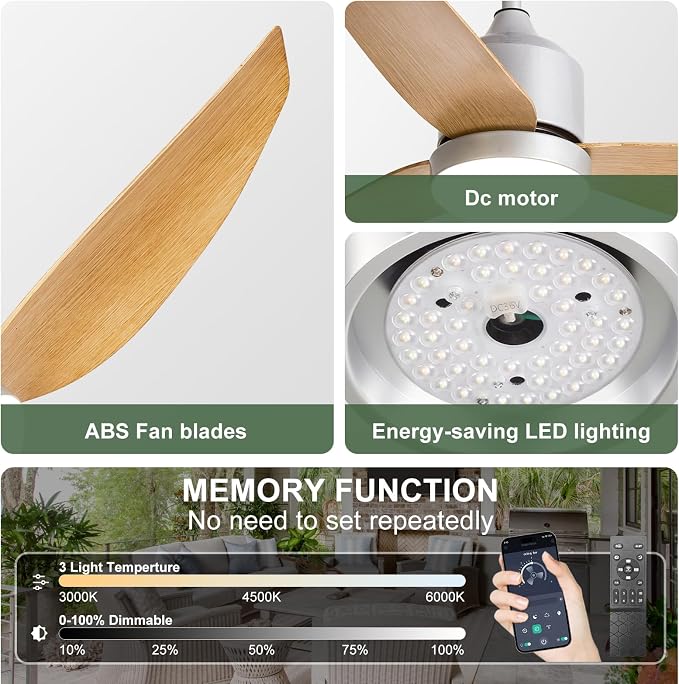 Outdoor Ceiling Fan with Light: 42" Hanging Fan for Gazebo Waterproof - Plug In Outdoor Fans for Patio Porch Pergola with APP