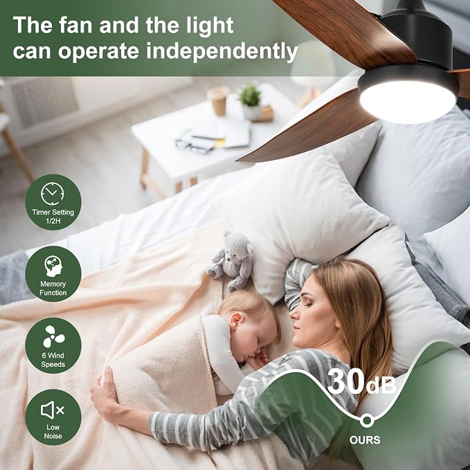 Outdoor Ceiling Fan with Light: 42" Walnut Hanging Fan for Gazebo Waterproof - Plug In Outdoor Fans for Patio, alternate view