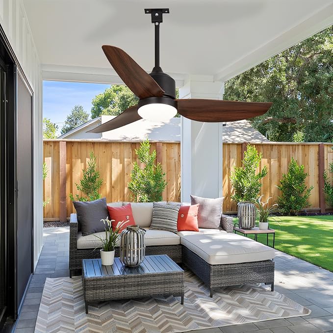 Outdoor Ceiling Fan with Light: 42" Walnut Hanging Fan for Gazebo Waterproof - Plug In Outdoor Fans for Patio, alternate view
