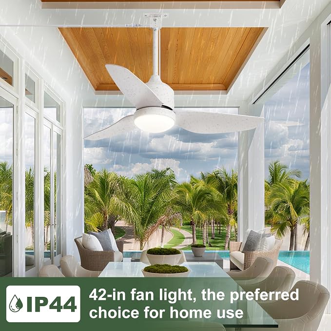 Outdoor Ceiling Fan with Light: 42" White Hanging Fan for Gazebo Waterproof - Plug In Outdoor Fans for Patio, alternate view