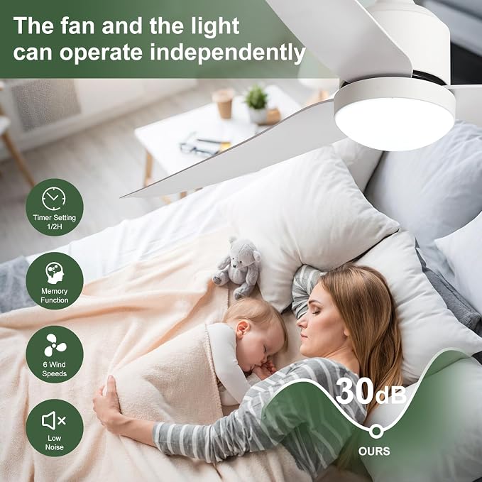 Outdoor Ceiling Fan with Light: 42" White Hanging Fan for Gazebo Waterproof - Plug In Outdoor Fans for Patio, alternate view