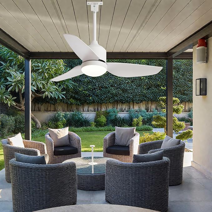 Outdoor Ceiling Fan with Light: 42" White Hanging Fan for Gazebo Waterproof - Plug In Outdoor Fans for Patio, alternate view