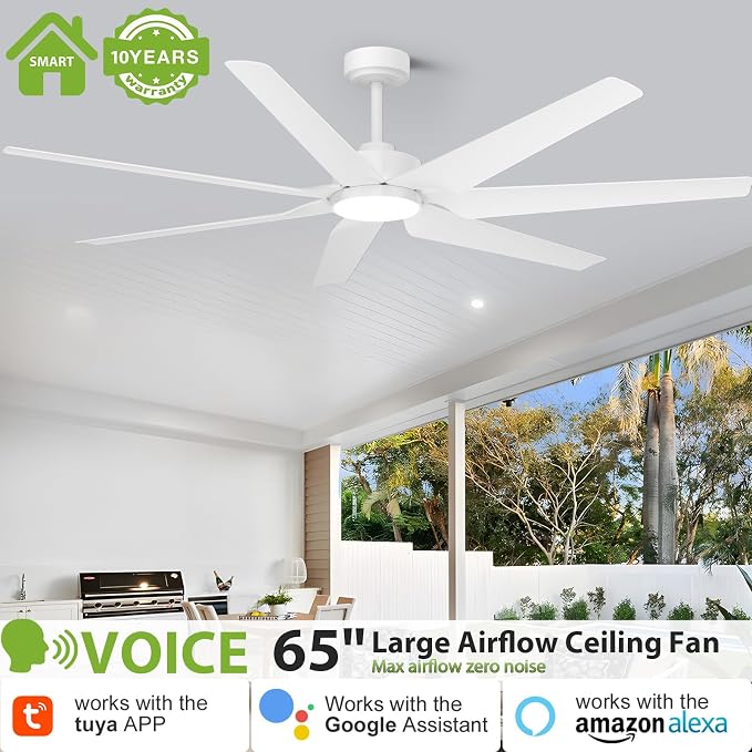 Outdoor Ceiling Fan with Light for Patio Damp Rated, Modern Smart Ceiling Fans with Alexa/App/Remote Control, 7, alternate