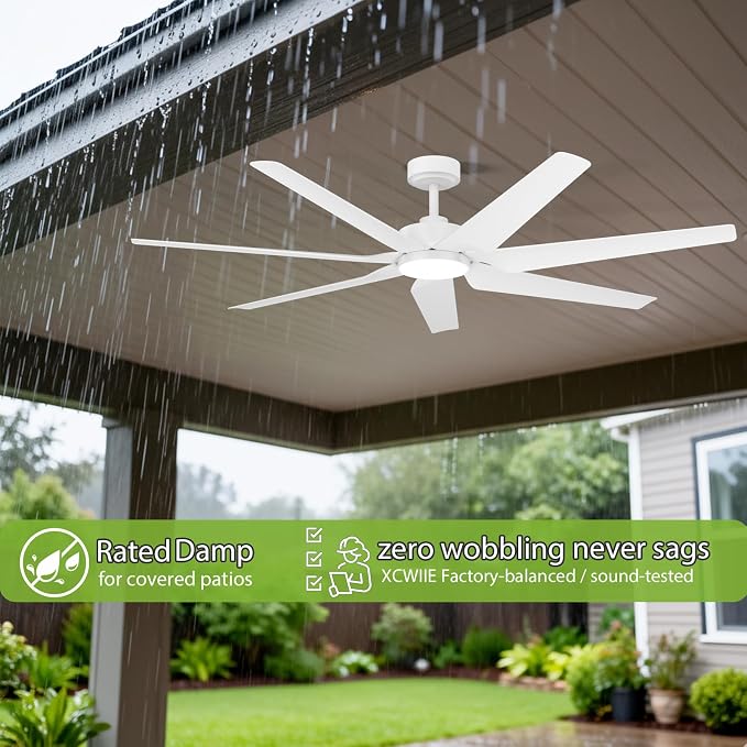 Outdoor Ceiling Fan with Light for Patio Damp Rated, Modern Smart Ceiling Fans with Alexa/App/Remote Control, 7, alternate